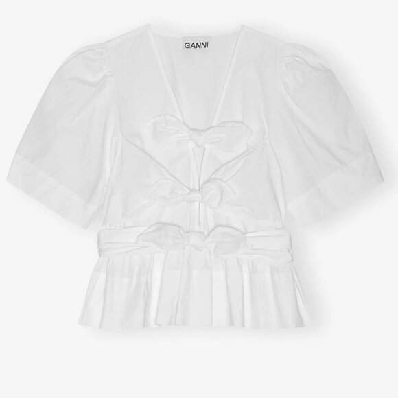 Ganni Cotton Tie Strap Blouse - White - XL - BNWT - Picture 4 of 5